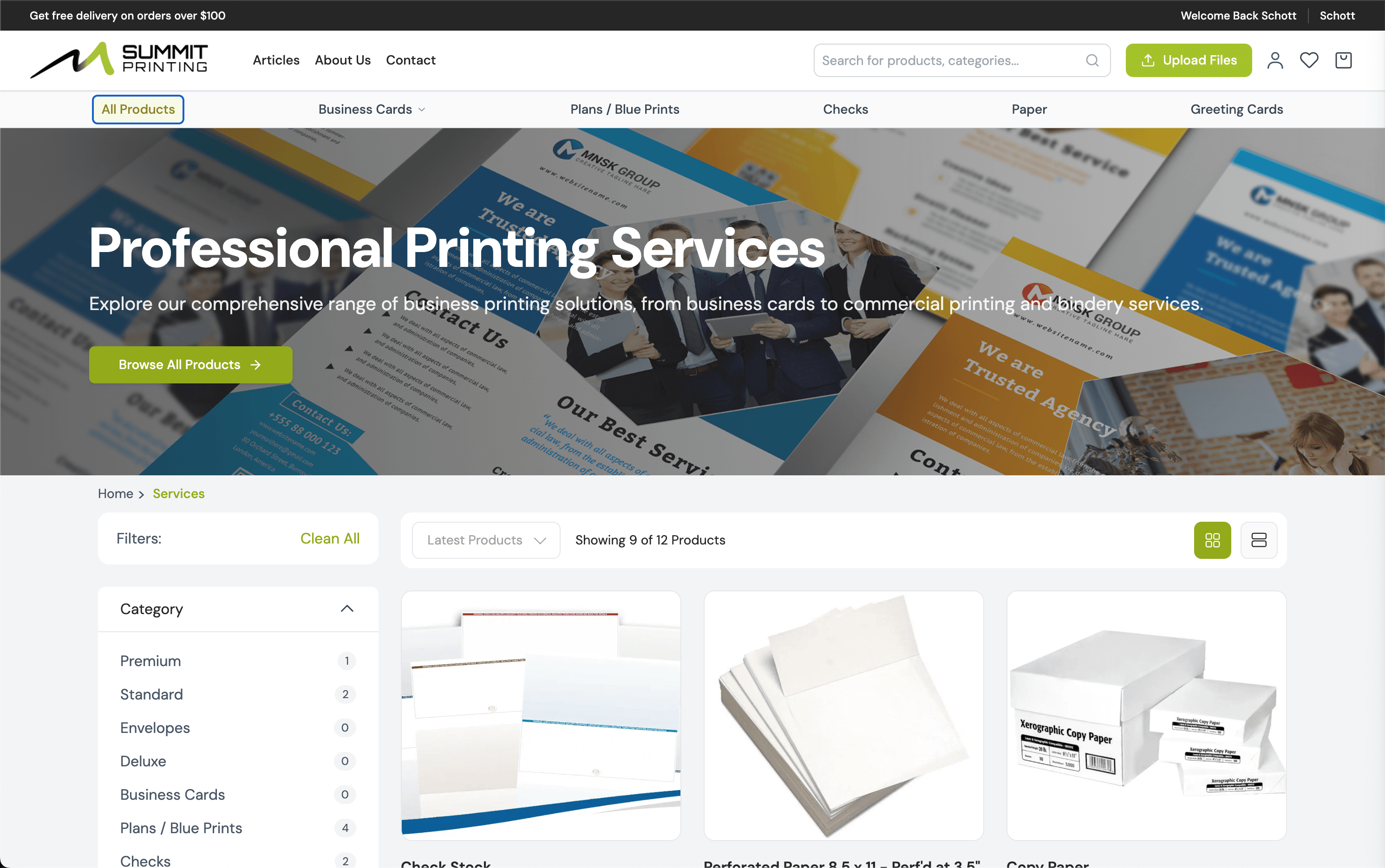 Summit Printing new website built on Open Sky Commerce — modern storefront with product catalog, search, cart, and category navigation