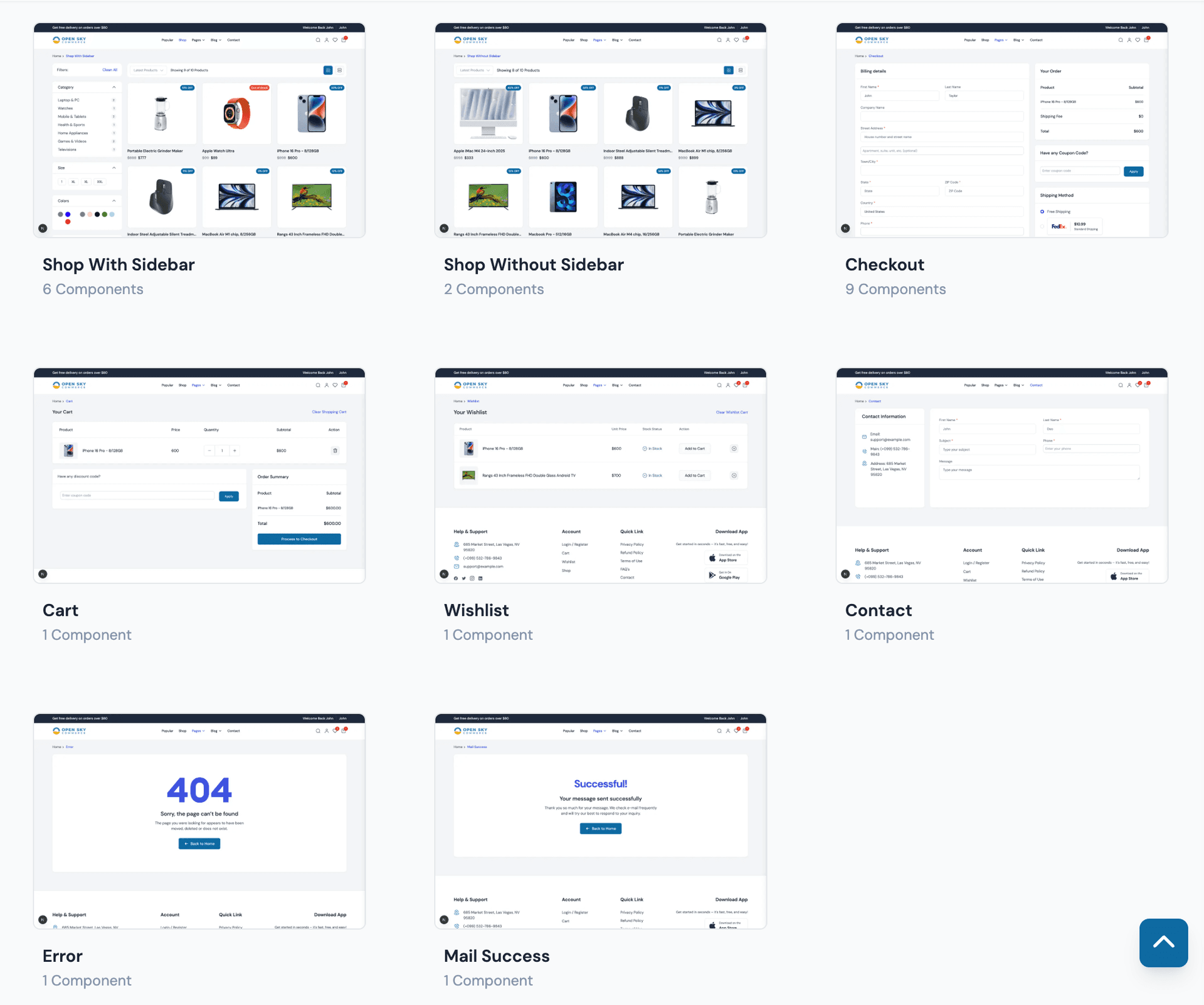 Shop page with product grid