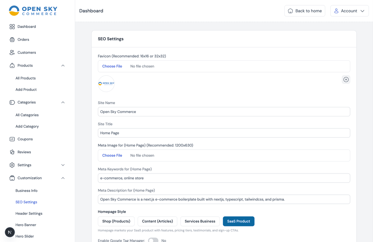 SEO Settings